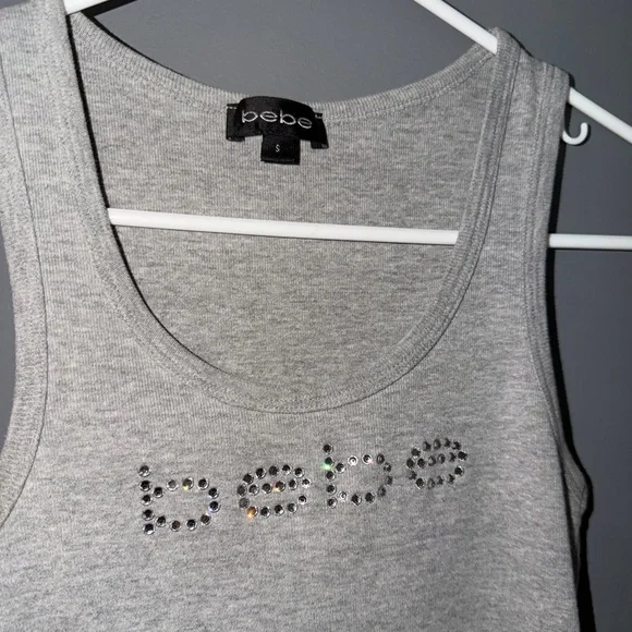 BEBE Gray Rhinestone Logo Tank - Picture 2 of 2